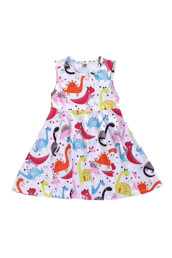 toddler Dress Baby Girls Spring Summer Print Dinosaur Sleeveless Princess Dress Clothing Little Children Girl Trendy Dress Outfits Cute Dresses 8-9 Years