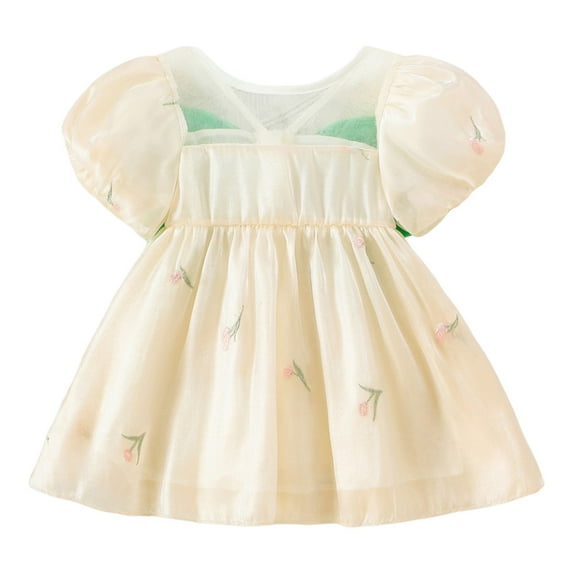 EnJoCho toddler Girls Short Sleeve Floral Embroidery Tulle Dress Dance Party Princess Dresses Clothes Little Children Girl Summer Trendy Dress Outfits Cute Dresses 12-18 Months