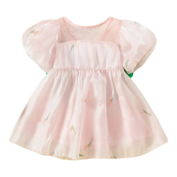 EnJoCho toddler Girls Short Sleeve Floral Embroidery Tulle Dress Dance Party Princess Dresses Clothes Little Children Girl Summer Trendy Dress Outfits Cute Dresses 12-18 Months