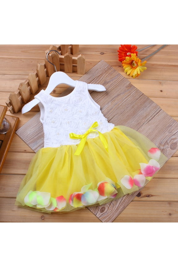 toddler Party Skirt Baby Girls Bowknot Tutu Petals Tulle Dresses Baby Girls Flower Gown Outfits Children Cute Stylish Party Dresses Tulle Mesh Dress