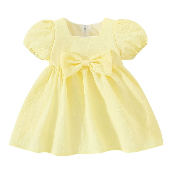 EnJoCho toddler Summer Trendy Dress Girls Short Sleeve Bowknot Solid Color Ruffles Princess Dress Dance Party Dresses Clothes Little Children Girl Outfits Cute Dresses 3-4 Years