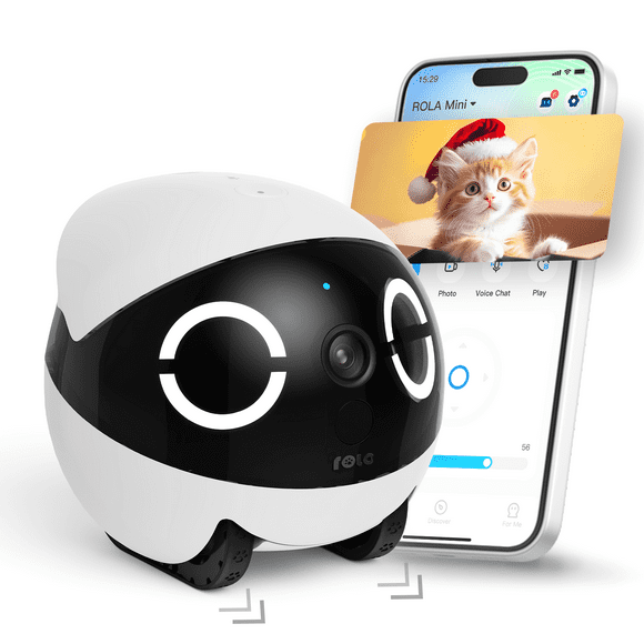 Enabot ROLA Mini 2K Pet Camera Robot: Movable Indoor Camera Battery-Powered with Phone App, One-Touch Call, 2-Way Talk, IR Night Vision, Motion Detection, Video Recording