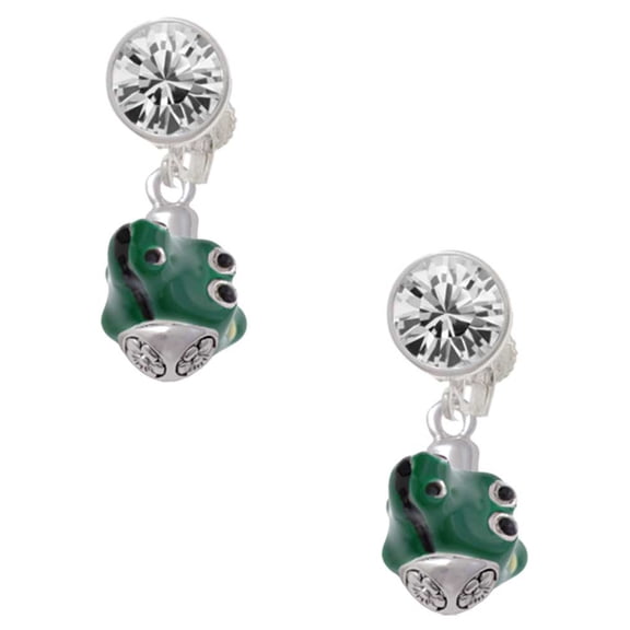Enamel Alligator Spinner Clear Crystal Clip On Earrings