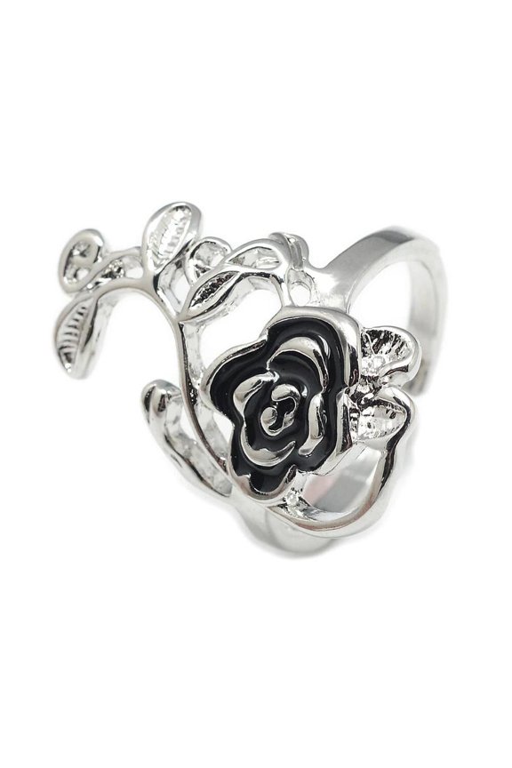 Enamel Cuff Finger Ring Flower Platinum Adjustable Statement Polished Comfort Fit P416