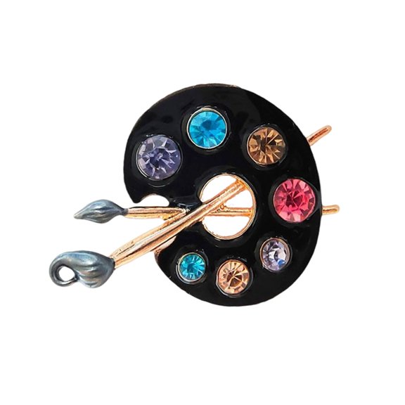 Enamel Art Brooch With Crystal Rhinestones Elegant Canvas Unisex Zinc Alloy Jewelry For Women Men Fashion Accessories