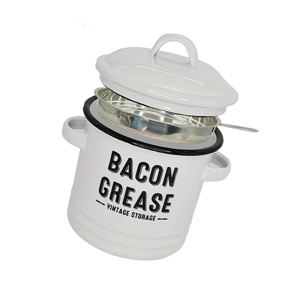 Enamel Bacons Grease Container Double Handle Storage Jar Cooking Accessory