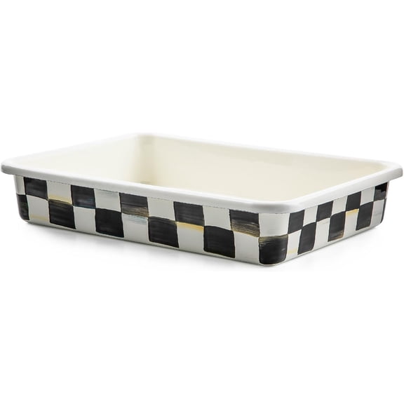 Enamel Baking Pan for Oven, Rectangular Oven Pan, 13" x 9", Black-and-White Courtly Check