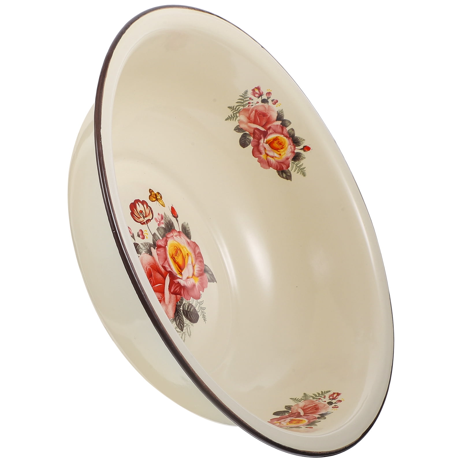 Enamel Basin Mixing Bowl Oldfashioned Metal Container with Lid Camping Dishes Pie Household