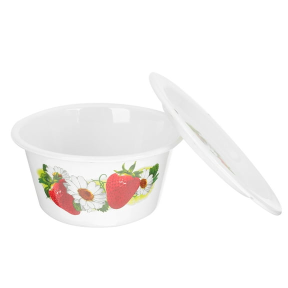 Enamel Bowl with Lid Kitchen Enamelware Enameled Storage Bowls Vintage Soup Basin