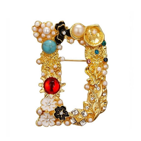 Enamel Brooch Pin Muti-Color Fashion Letter Shape Women Rhinestone Faux Pearl Brooch Pin for Party