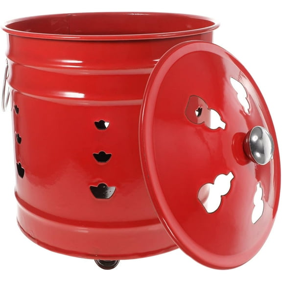 Enamel Burn Barrel Incinerator Can Metal Garden Fire Pit Cage Yard Debris Furnace Burning Bin Bucket for Ancestor Money Waste Garden Leaf Wood Bonfire
