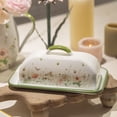 thumbnail image 1 of Enamel Butter Dish with Lid Vintage Enamelware Butter Keeper with Flower and Bird Patterns Farmhouse Butter Container Butter holder for Countertop Kitchen Decor Bee, 1 of 7