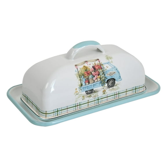 Enamel Butter Dish with Lid Vintage Enamelware Butter Keeper with Flower and Bird Patterns Farmhouse Butter Container Butter holder for Countertop Kitchen Decor Bee