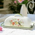 thumbnail image 1 of Enamel Butter Dish with Lid Vintage Enamelware Butter Keeper with Flower and Bird Patterns Farmhouse Butter Container Butter holder for Countertop Kitchen Decor Bee, 1 of 8