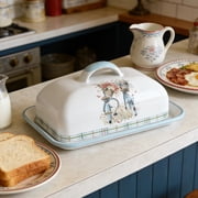 Enamel Butter Dish with Lid Vintage Enamelware Butter Keeper with Flower and Bird Patterns Farmhouse Butter Container Butter holder for Countertop Kitchen Decor Bee