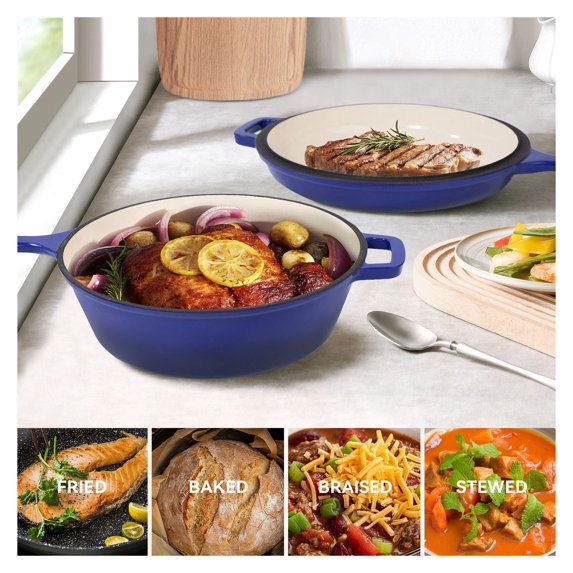 Enamel Cast Iron Soup Pot with Handle, Suitable for Ceramic, Gas, Induction Cooker or Barbecue Grill