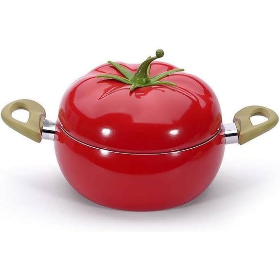 Enamel Cast Iron Stock Pot, Nonstick Soup Pot Pasta Can, Tomato Cocotte, Cute Vegetable Shape, Multifunction Cooking Pot with Handles for Thanksgiving Grill, Oven Backyard Cooking,Tomato Pot