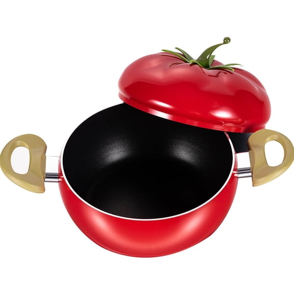 Enamel Cast Iron Tomato Shaped Stock Pot, Nonstick Soup Pasta Can, Cute Vegetable Shape, Multifunction Cooking With Handles For Stewing Poaching Frying