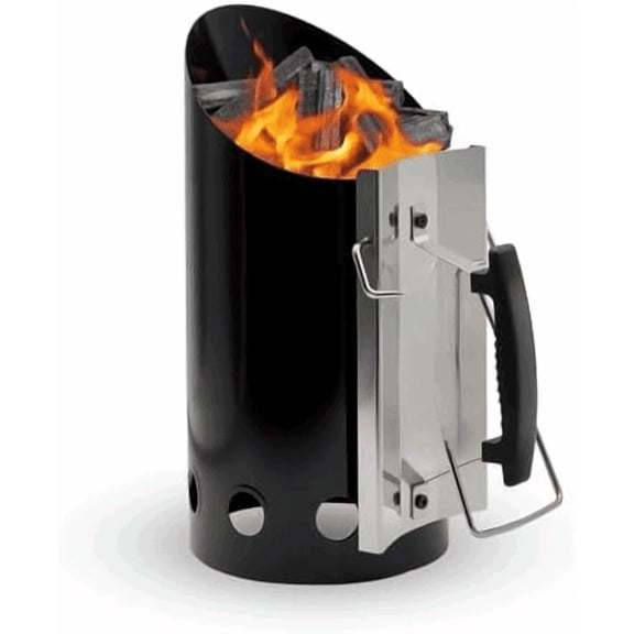 Enamel Charcoal Starter W11X D7.5X14.5 H Large Capacity Chimney Starter Electroplated Handle,Tilted Grip Design Easy Pouring Grill Chimney Outdoor Cooking for BBQ, Grills, Fire Pits, Black