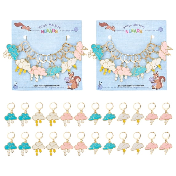 Enamel Cloud with Raindrop/Lightning Bolt Charm Locking Stitch Markers ...