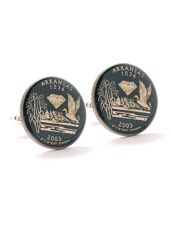 Enamel Cufflinks Arkansas Quarter Suit Flag State Enamel Coin Jewelry USA US United States Little Rock Coin Cuff Links