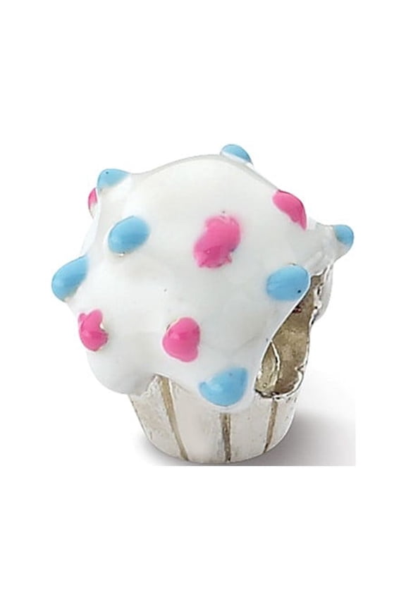 Enamel Cupcake Charm .925 Sterling Silver Reflection Beads
