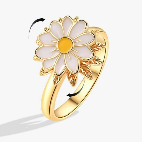 Enamel Daisy Flower Plant Anxiety Knuckle Ring for Women Golden Metal Copper Rotate Freely Ring Fidget Spinner Ajustable