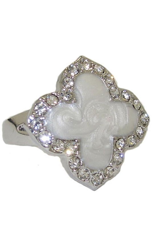 Enamel Desinger Ring White Gold Mother of Pearl