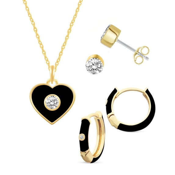 Enamel Earrings + Pendant Box Set for Women Gold Tone 17 Inch Chain + 2in Extender