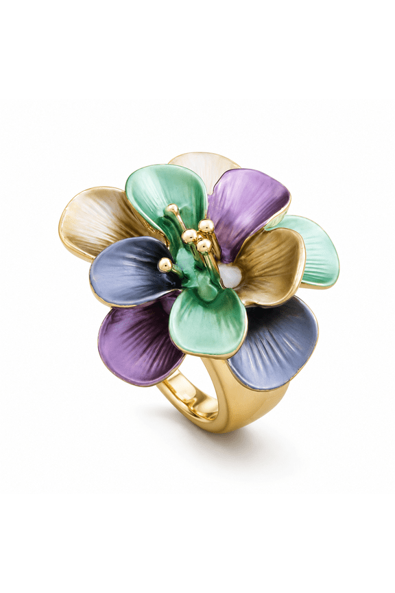 Enamel Flower Stretch Ring, Hand-Painted Matte Oil Multi-Layer Floral Petal Geometric Creative Statement Rings for Women Fashion Jewelry Accessories