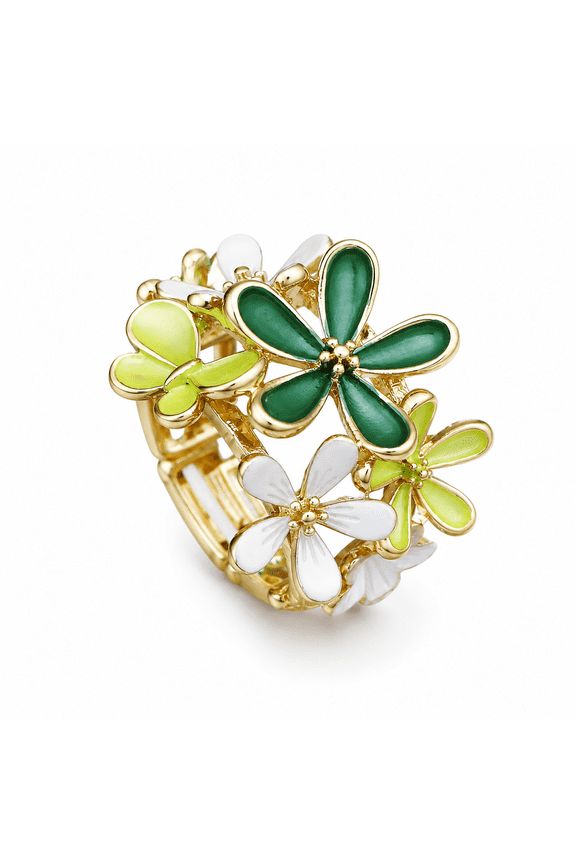 Enamel Flower Stretch Ring for Women Fashion Stackable Floral Cluster Band Premium Zinc Alloy Statement Rings Jewelry for Anniversary Birthday Gift