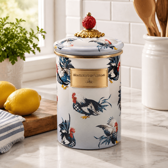 Enamel Food Storage Canister, Henhouse Color, Large Size for Dry Goods and Kitchen Storage