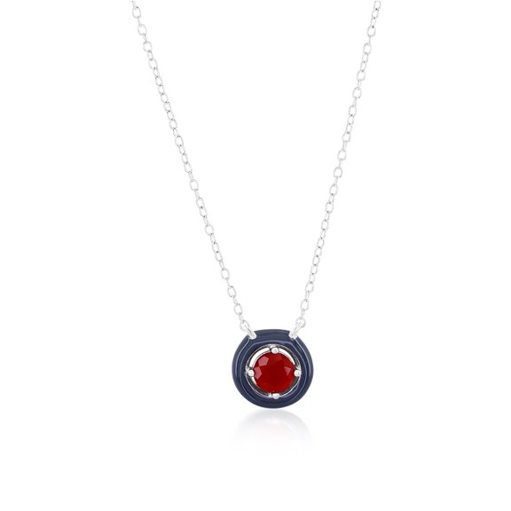 Enamel & Gemstone Necklace - Red Agate Gemstone Necklace for Women - Enamel Necklace For Women - Small Necklace - Dark Pink Necklace - Halo Pendant Necklace