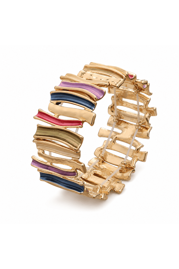 Enamel Geometric Chunky Cuff Bracelet Irregular Stripe Stretch Bangle for Women, Statement Multicolored Fashion Jewelry Gift