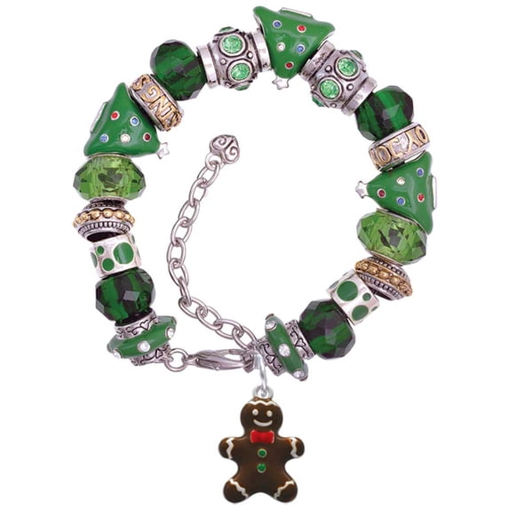 Enamel Gingerbread Boy Green Christmas Bead Bracelet