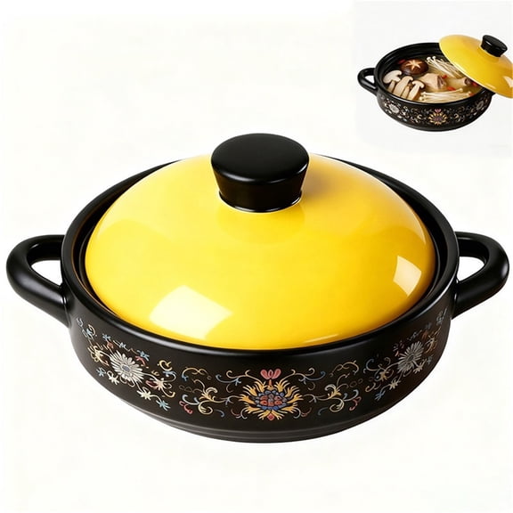 Enamel Glaze Casserole Pot, Japanese Style Ceramic Pot, Non-Stick Soup Pot with Lid, High Temperature Resistant Earthen Cookware, Crack Resistant Clay Pot for Home Cooking and Stewing