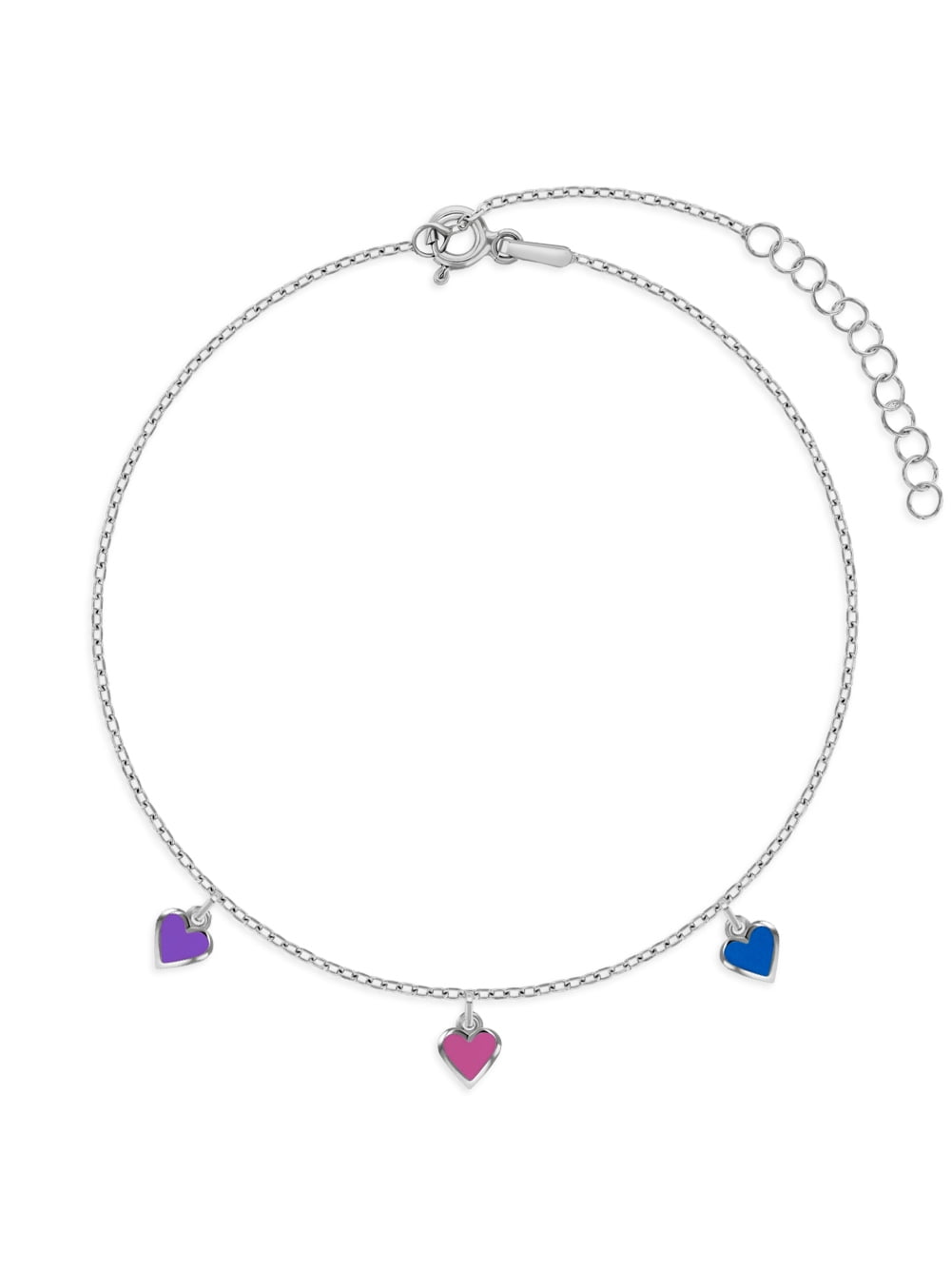 Enamel Heart Dangle Preteen / Teen Anklet 7.5-9.5 - Sterling Silver