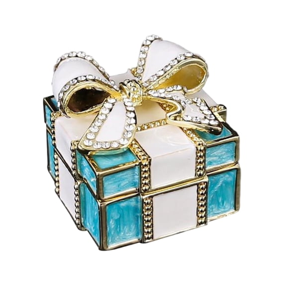 Enamel - Inlaid Crystal Bow Jewelry Box, Light Blue 1Pc, Ornamental Storage Case For Jewelry, Keepsake & Small Treasures, Decorative Box For S & Teens