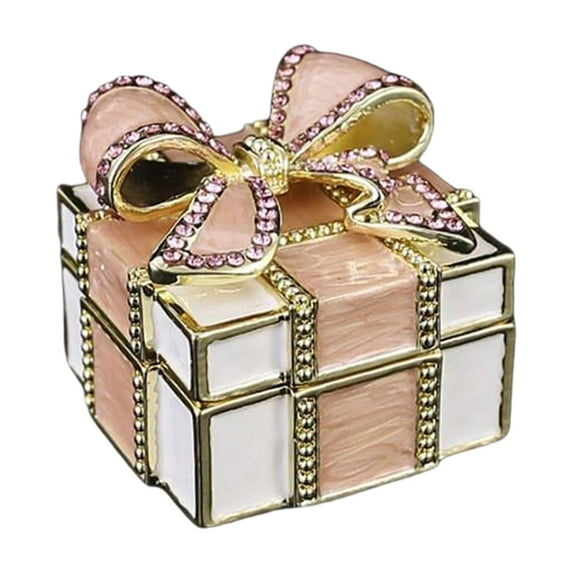 Enamel Jewelry Box With Rhinestone Bow, Decorative Keepsake Box For S & Teens, Storage Organizer For Earrings Necklaces Rings, Gift-Ready Jewelry Display Case, Elegant Vanity