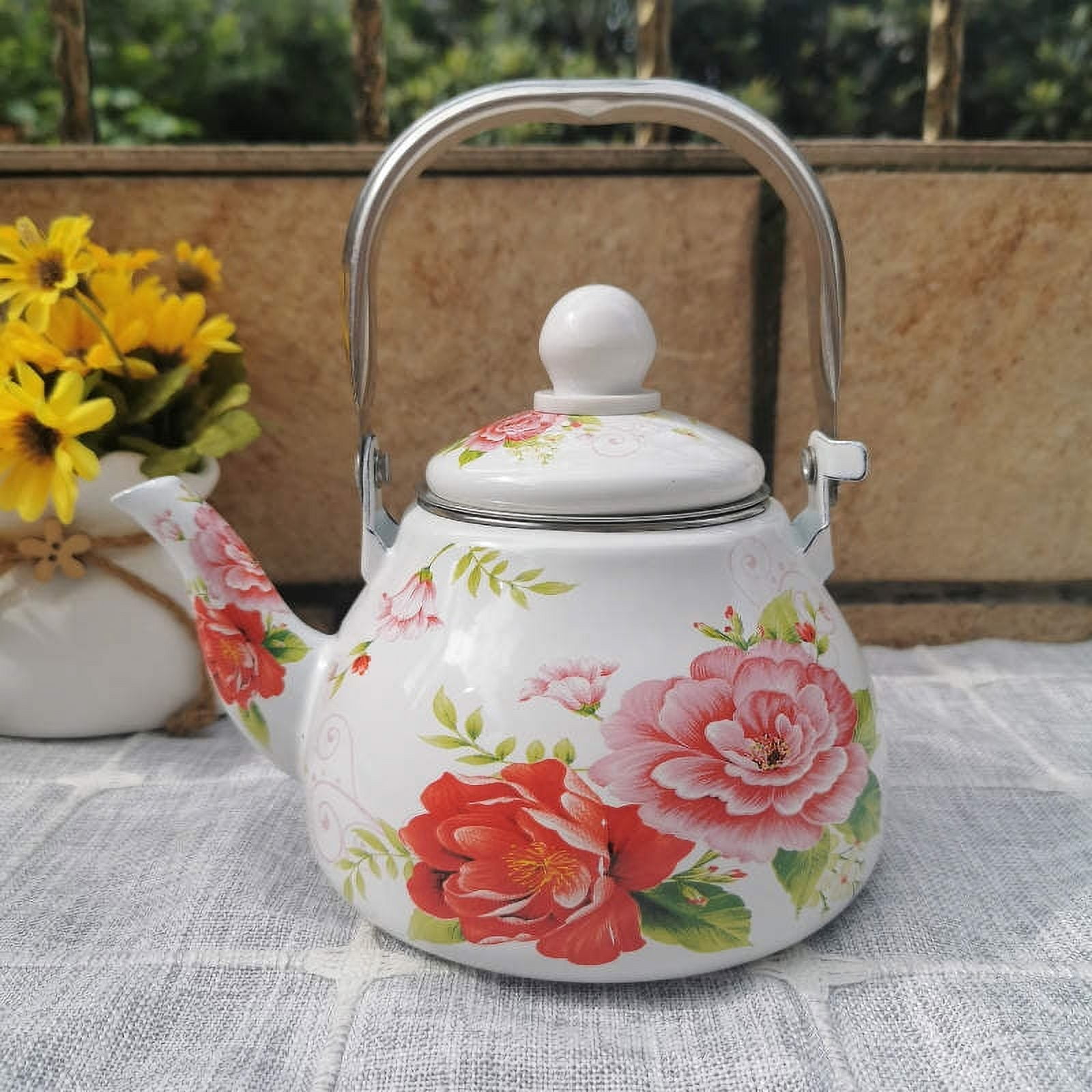 Enamel Kettle Floral Pattern Tea Kettle Stovetop Decorative Teapot Tea