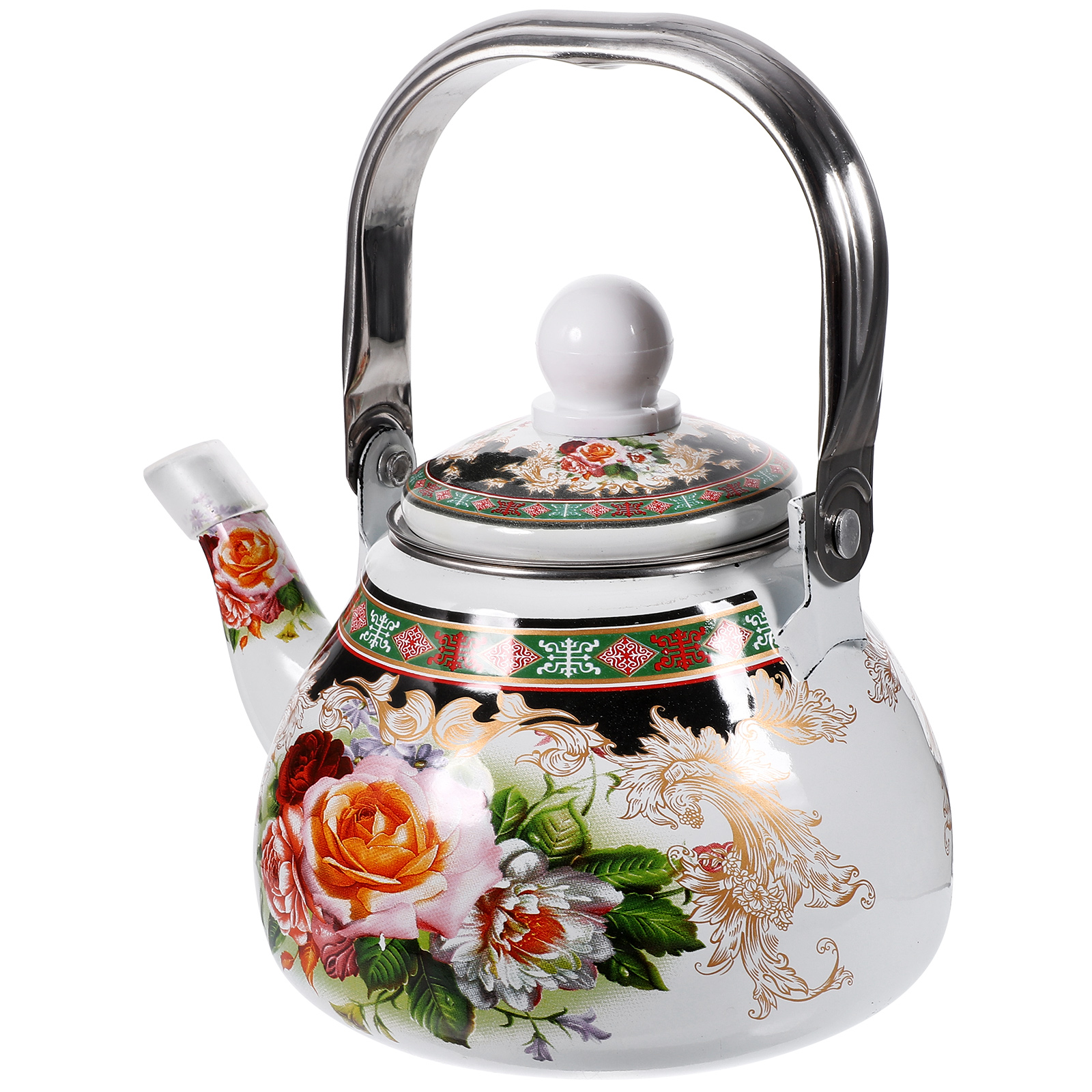 Enamel Kettle Floral Pattern Tea Kettle Stovetop Decorative Teapot Tea