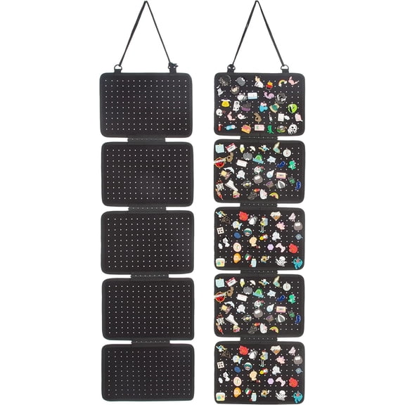 Enamel Lapel Pin Display Panels Organizer with 5 Loose-Leaf Board Pieces, Hanging Brooch Pin Organizer, Badge Collection Display Pages Holds at Least 200 Pins.(Pins Not Included) (Black)
