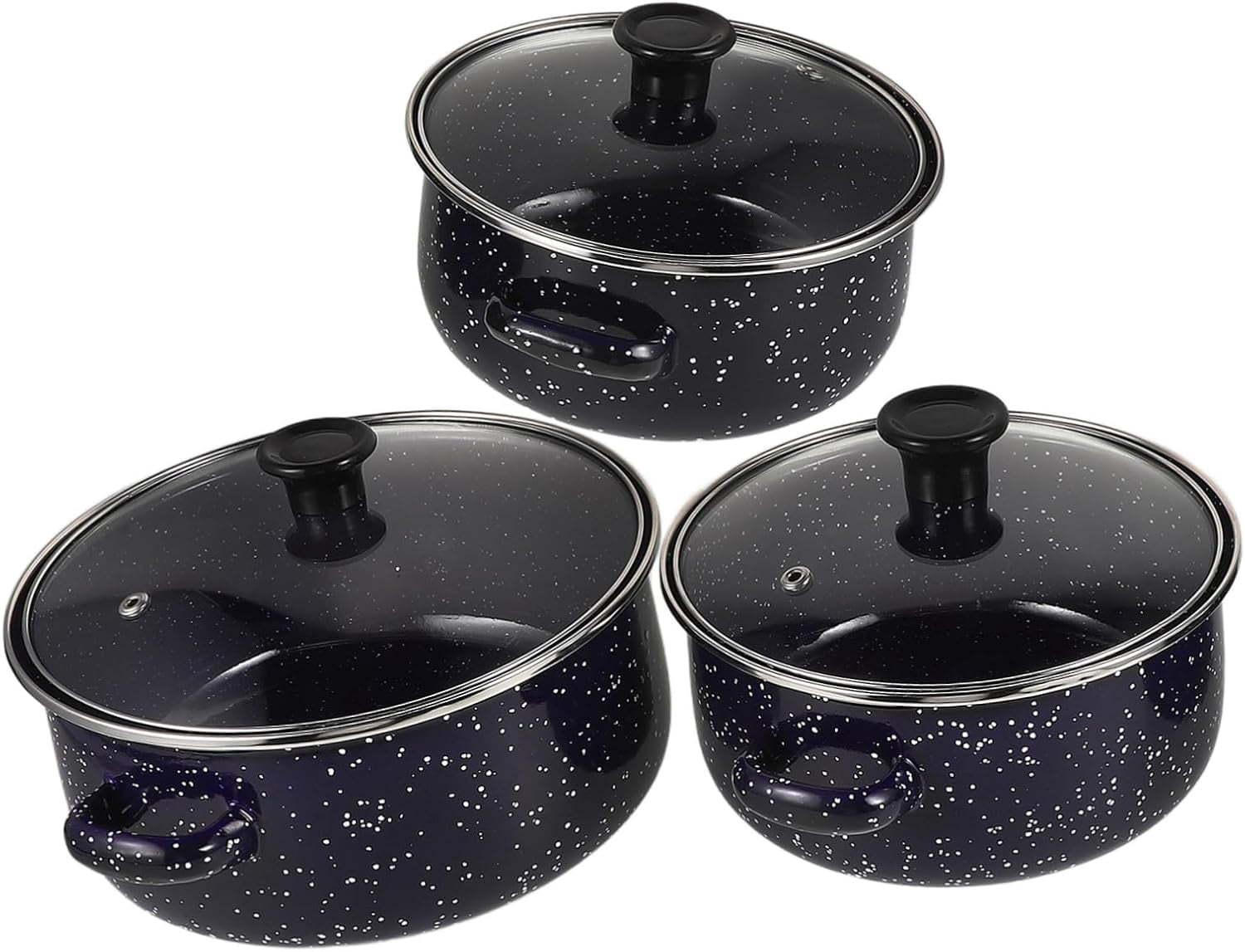 Enamel Mini Soup Pot Set 3-Piece Cooking Pots with Handles Non-Stick ...