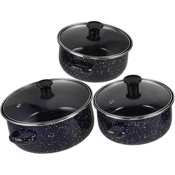 Enamel Mini Soup Pot Set 3-Piece Cooking Pots with Handles Non-Stick Stockpot with Lid for Home Cooking Suitable for Induction and Gas Stoves  P