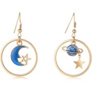 Enamel Moon Star Earth Planet Drop Hook Earrings Long Pendant Dangle accessories for Woman