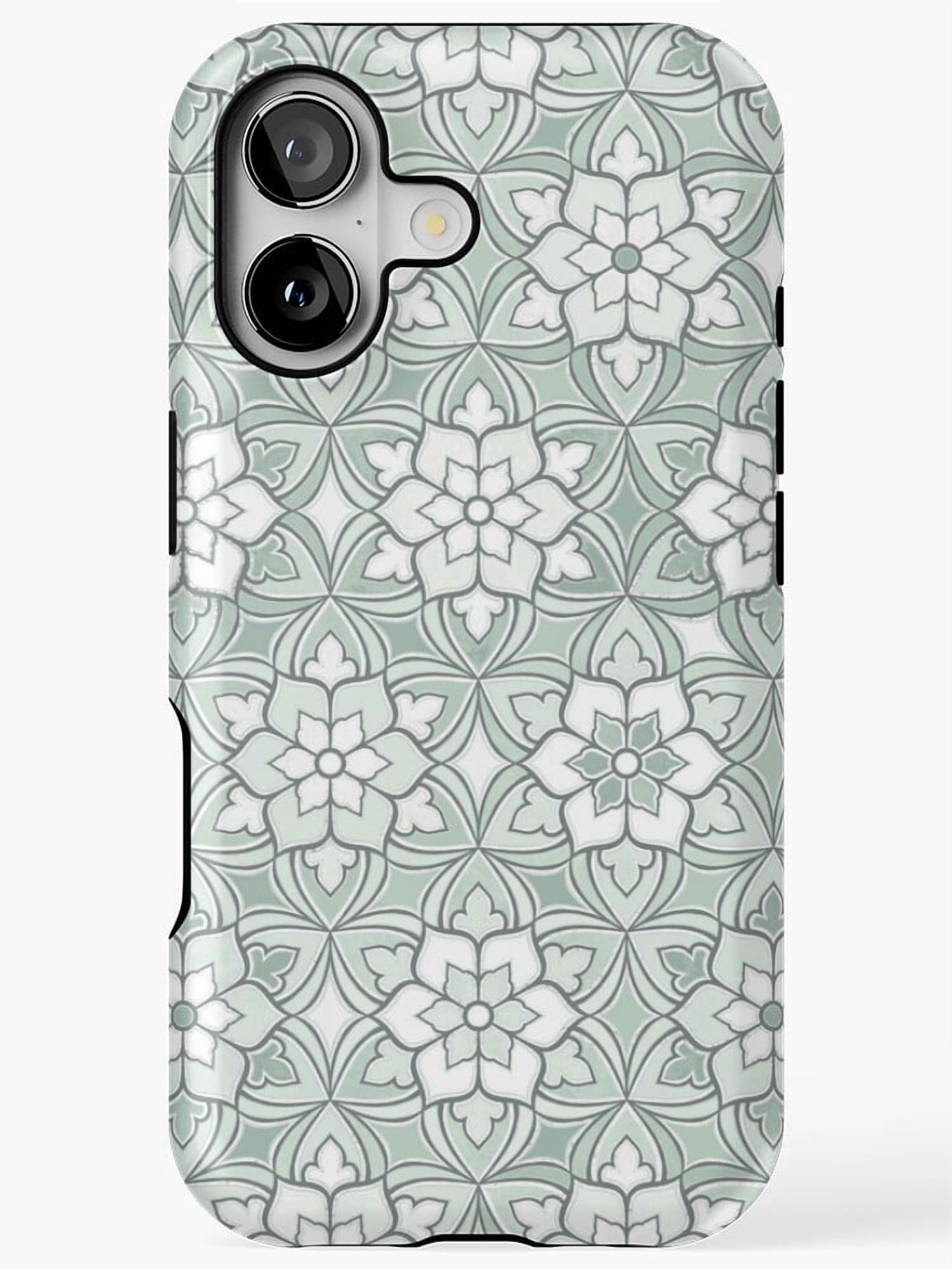 Tile Phone Case Enamel Moroccan Flower Tiles Phone Case for iPhone 11 12 13 14 15 16 17 ...