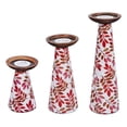 thumbnail image 1 of Enamel Pillar Candle Holder Set of 3 (White/Pink Floral) - Hand Crafted Metal Candle Holder Decor - Metal Candle Holder Set for Table Centerpiece - Candle Holders Set of 3-6", 9", 12", 1 of 1