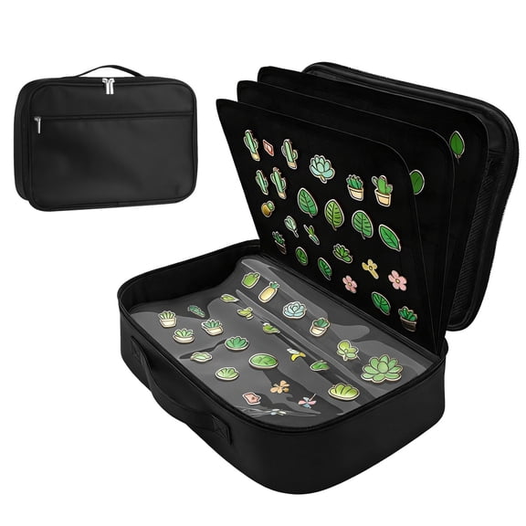 Enamel Pin Display Bag, 12 Pages Pin Trading Book, Detachable Inner Page, Travel Pin Holder Organizer with Zipper & Handle, 15 x 3.9 x 9.8 in for Collectors, Black