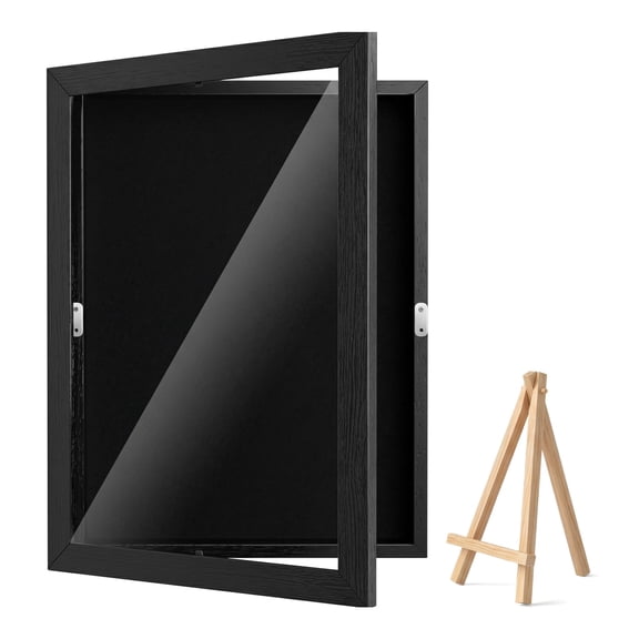 Display Case for Enamel Pins, Wall Mount & Tabletop Pin Display with Wood Stand, Black, 13.78x9.45x1.89 in, ZHANGLU