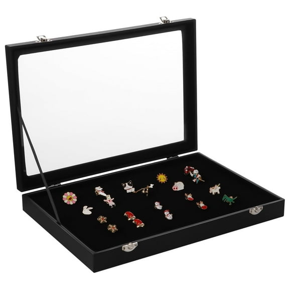 Pin Display Case, Dustproof Pin Collection Display Box, PU Display Frame, Clear Display Holder Board Frame for Military Medals, Beach Tags, Jewelry Pins. 13.8'' x 9.5'' x 2''